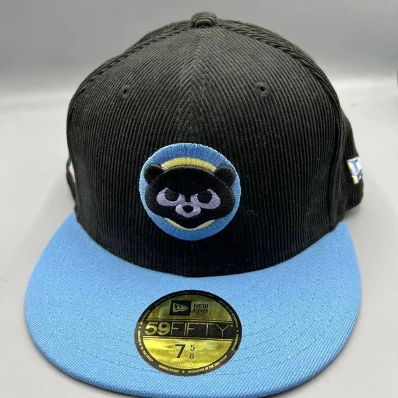 Chicago Cubs Hat Men 7 5/8 Black Blue Corduroy 59Fifty New Era Fitted‎ Cap